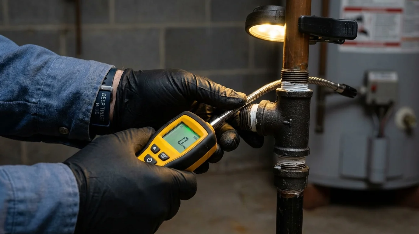 Gas leak detection with electronic sniffer by Johns Plumbing LLC in Frederic